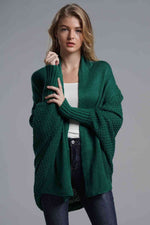 Double Take Dolman Sleeve Open Front Ribbed Trim Longline Cardigan - Ladyez