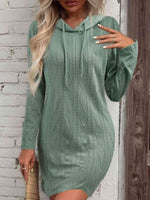 Drawstring Hooded Sweater Dress - Ladyez