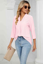 Eyelet Three-Quarter Sleeve Blouse - Ladyez