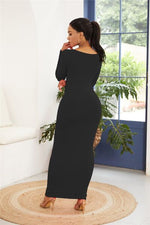 Round Neck Long Sleeve Maxi Wrap Dress - Ladyez