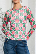Floral Round Neck Long Sleeve Top - Ladyez