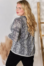Hailey & Co Full Size Snakeskin V-Neck Long Sleeve Top - Ladyez