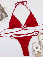 Halter Neck Crisscross Ribbed Bikini Set - Ladyez