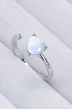 Inlaid Moonstone Heart Adjustable Open Ring - Ladyez