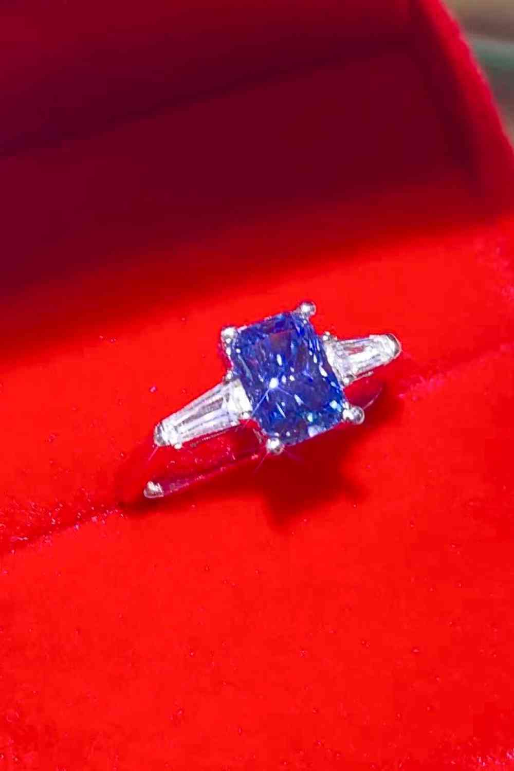1 Carat Moissanite Platinum-Plated Rectangle Ring in Blue - Ladyez