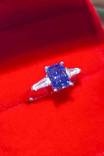 1 Carat Moissanite Platinum-Plated Rectangle Ring in Blue - Ladyez