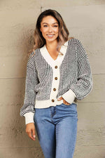 Woven Right Waffle-Knit Drop Shoulder Button-Down Cardigan - Ladyez
