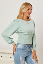 Boat Neck Lantern Sleeve Blouse - Ladyez
