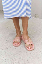Forever Link Studded Cross Strap Sandals in Blush - Ladyez