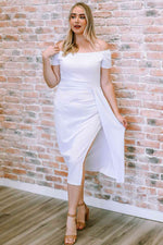 Off-Shoulder Short Sleeve Split Dress - Ladyez