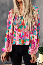 Floral Smocked Ruffled Balloon Sleeve Blouse - Ladyez
