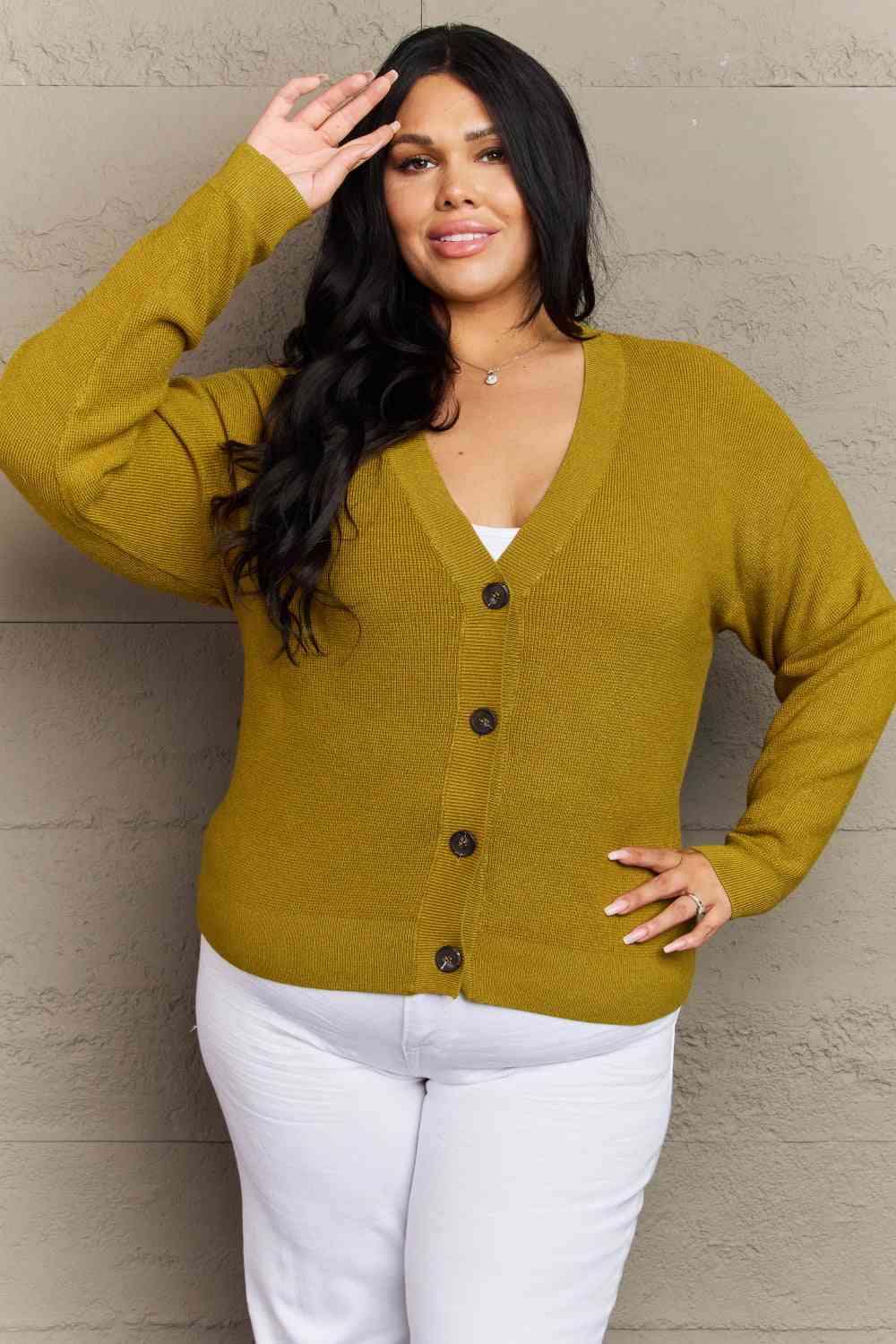 Zenana Kiss Me Tonight Full Size Button Down Cardigan in Chartreuse - Ladyez