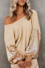 Sequin Waffle-Knit Blouse - Ladyez