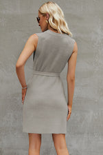 Tied Round Neck Sleeveless Sweater Dress - Ladyez