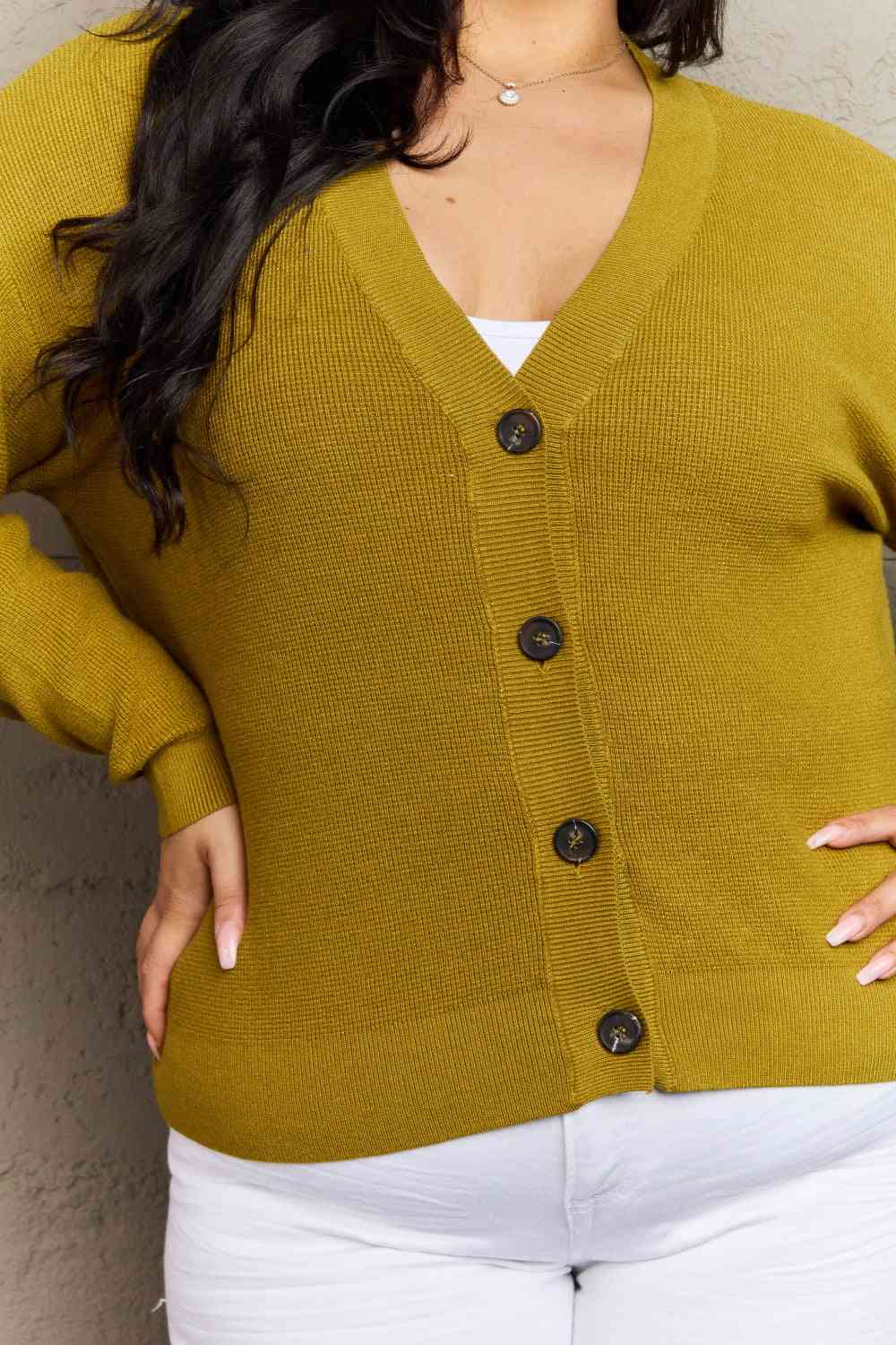Zenana Kiss Me Tonight Full Size Button Down Cardigan in Chartreuse - Ladyez