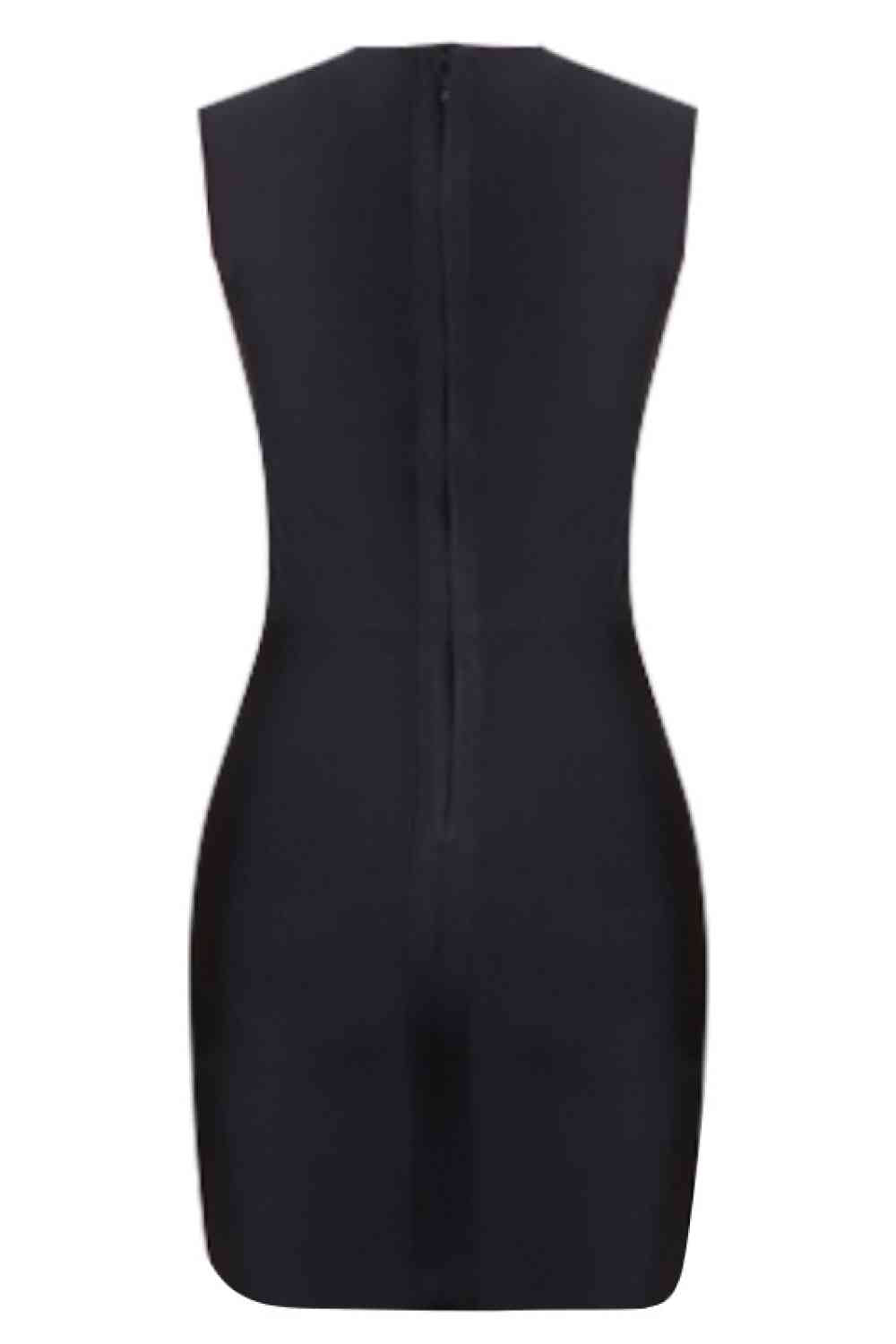 Rhinestone Detail Spliced Mesh Sleeveless Dress - Ladyez