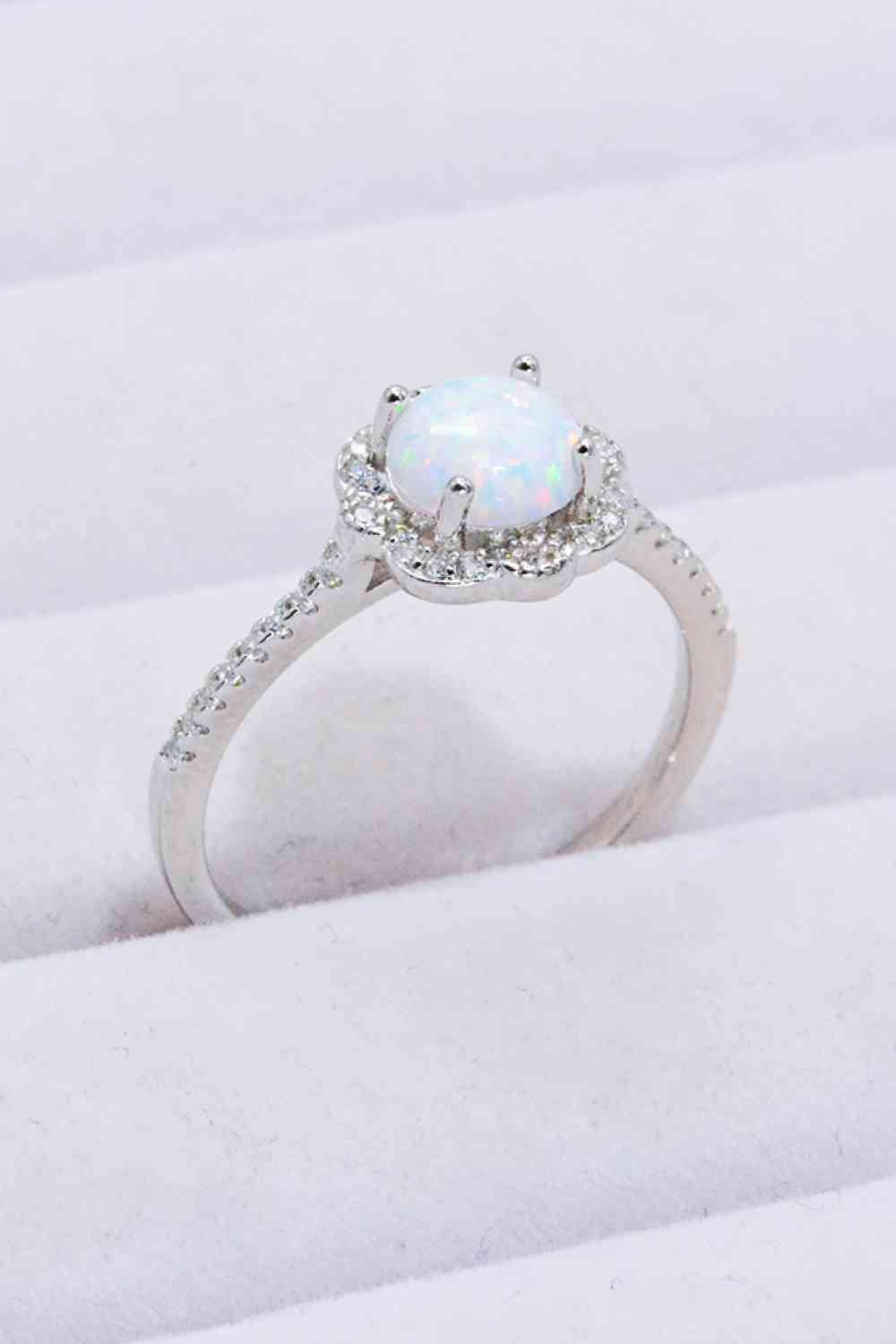 Platinum-Plated 4-Prong Opal Ring - Ladyez