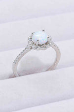 Platinum-Plated 4-Prong Opal Ring - Ladyez
