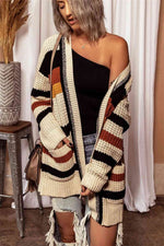 Striped Open Front Longline Cardigan - Ladyez