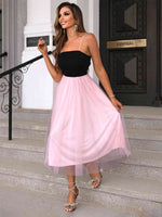 Two-Tone Spaghetti Strap Mesh Dress - Ladyez