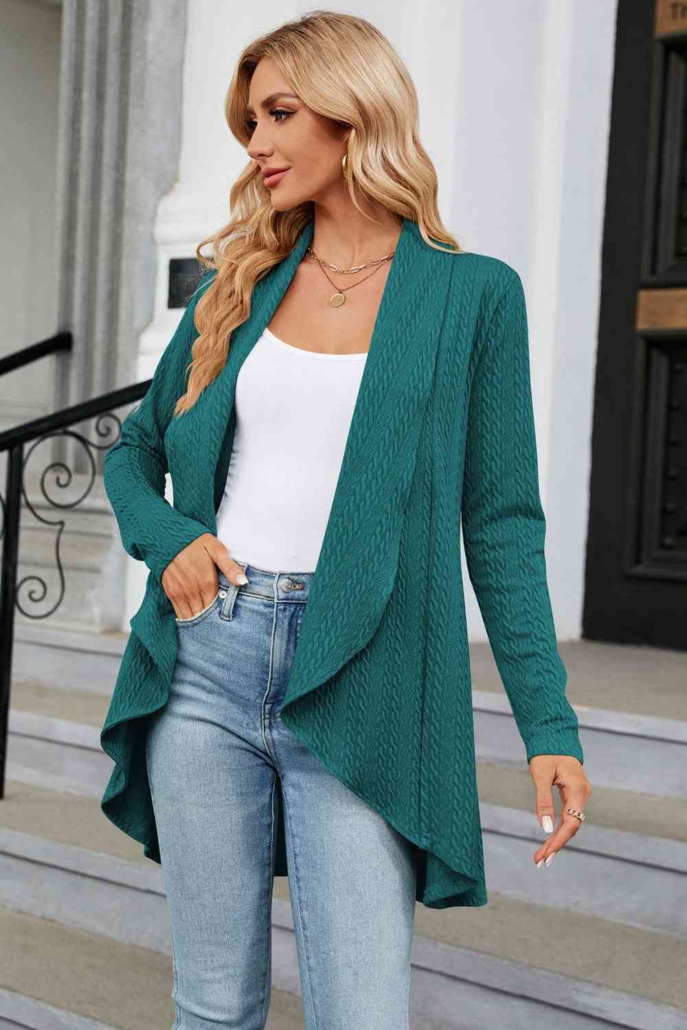 Open Front Long Sleeve Cardigan - Ladyez