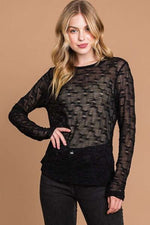 Culture Code Full Size Round Neck Mesh Perspective Top - Ladyez