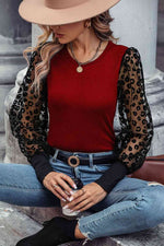 Round Neck Lantern Sleeve Blouse - Ladyez