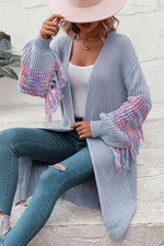 Fringe Sleeve Dropped Shoulder Cardigan - Ladyez