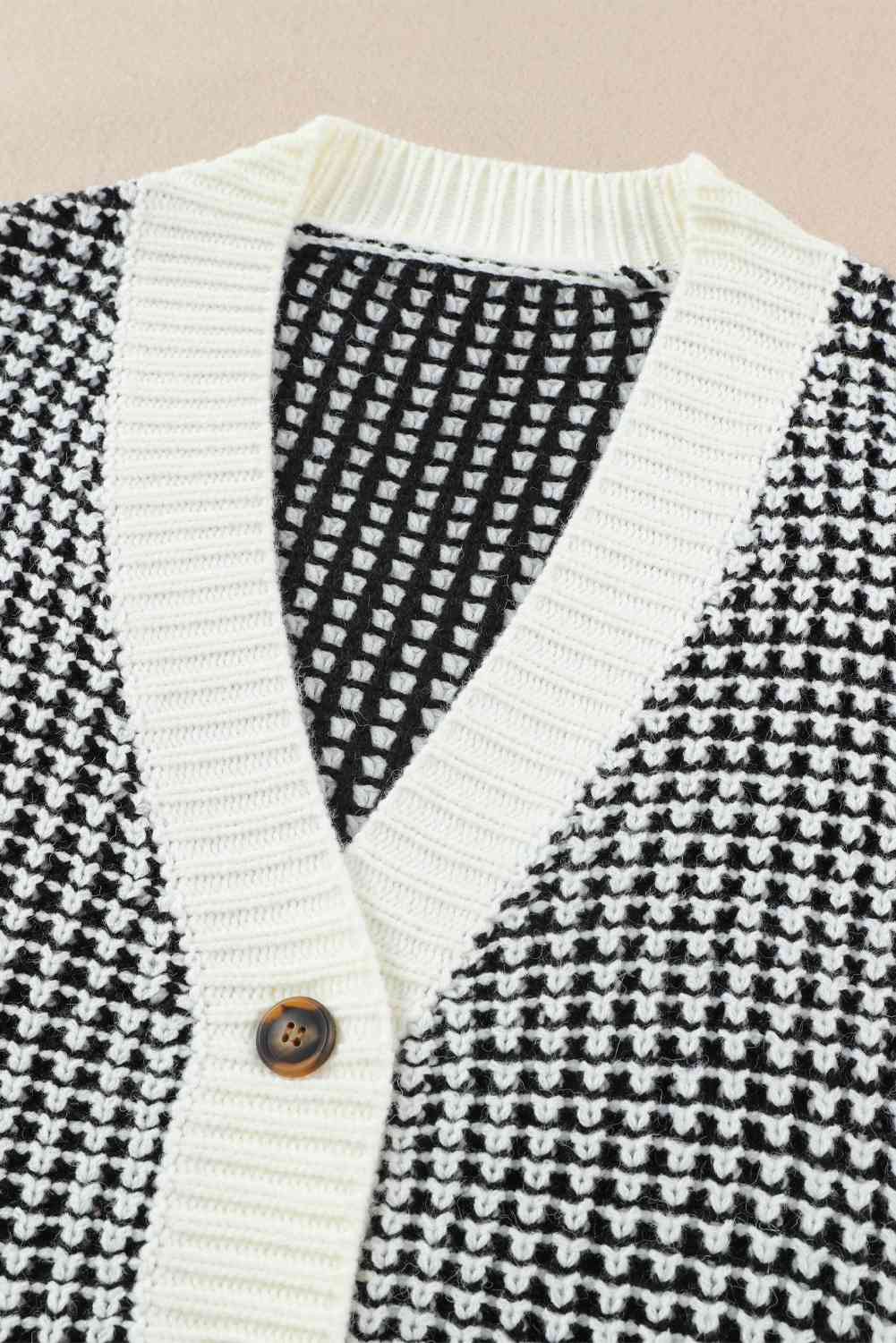 Woven Right Waffle-Knit Drop Shoulder Button-Down Cardigan - Ladyez