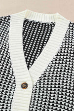 Woven Right Waffle-Knit Drop Shoulder Button-Down Cardigan - Ladyez