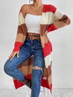 Color Block Open Front Longline Cardigan - Ladyez