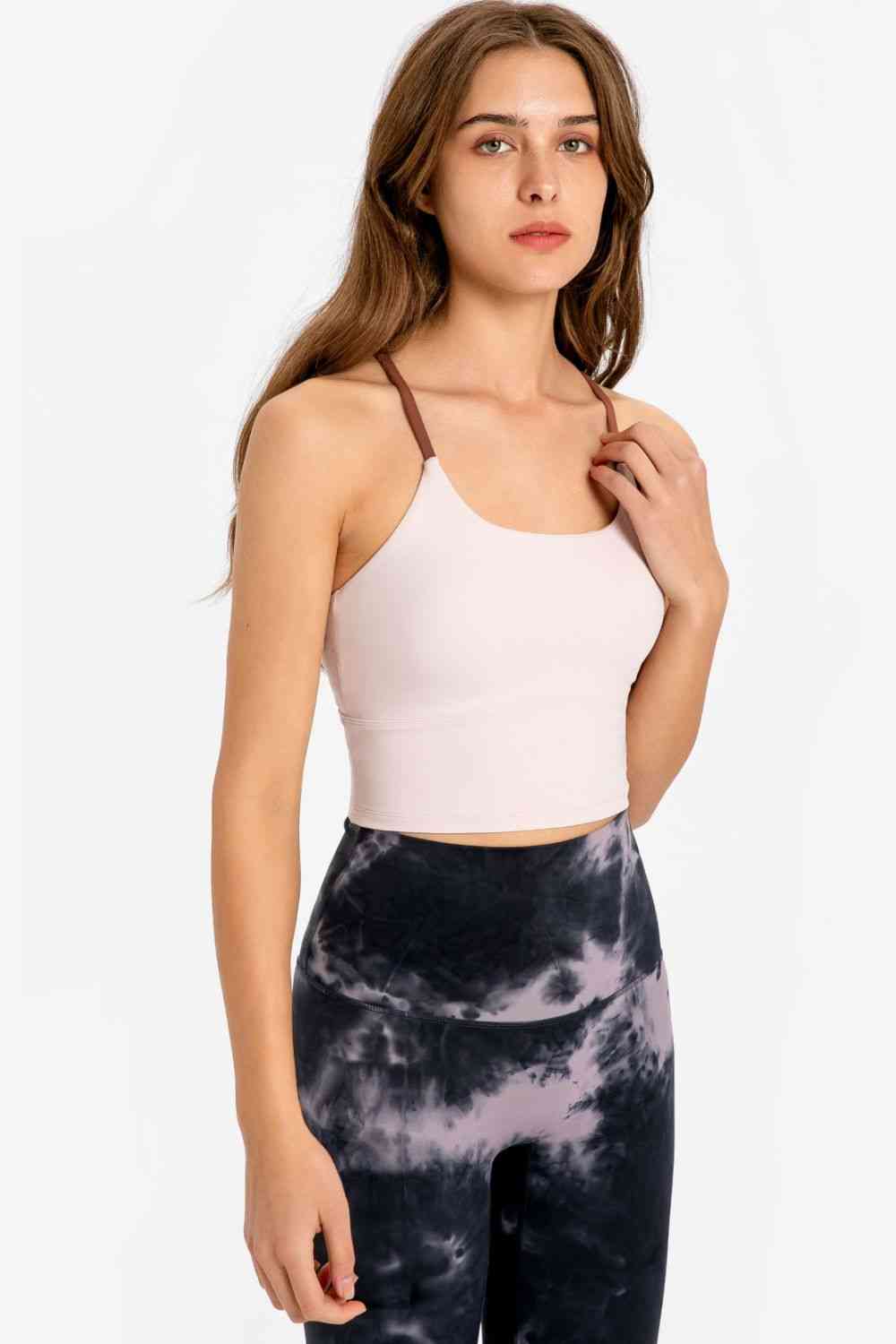 Crisscross Back Scoop Neck Sports Cami - Ladyez