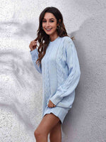 Cable-Knit Round Neck Sweater Dress - Ladyez