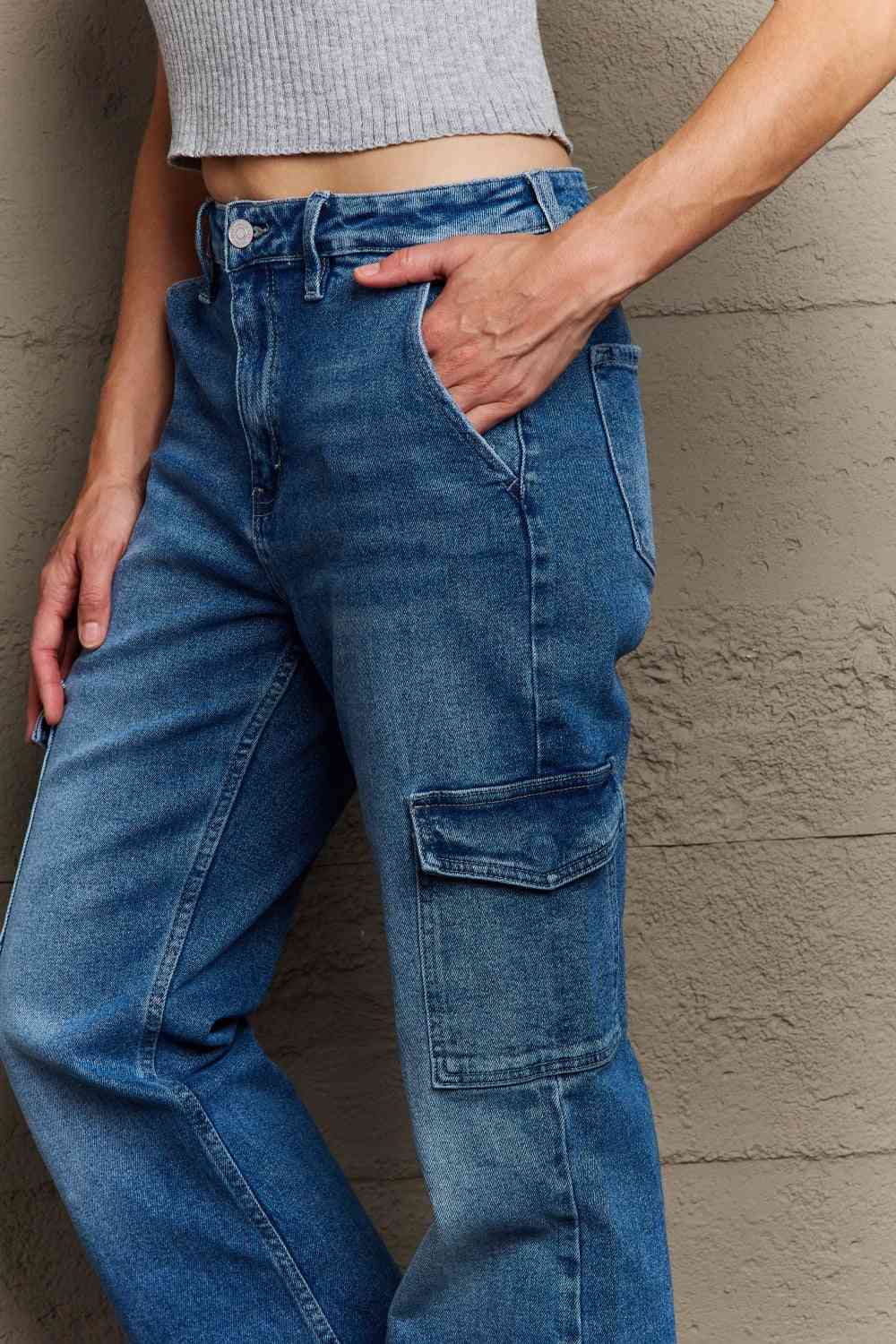 Kancan Holly High Waisted Cargo Flare Jeans - Ladyez