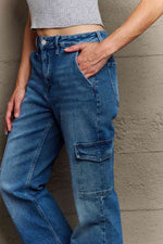 Kancan Holly High Waisted Cargo Flare Jeans - Ladyez