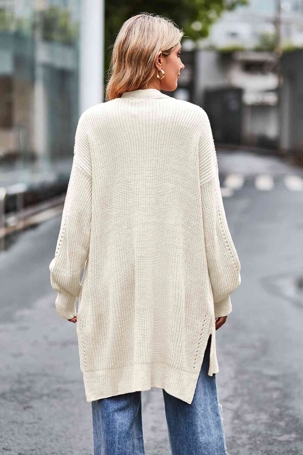 Open Front Dropped Shoulder Longline Cardigan - Ladyez