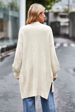 Open Front Dropped Shoulder Longline Cardigan - Ladyez