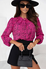 Leopard Round Neck Balloon Sleeve Blouse - Ladyez