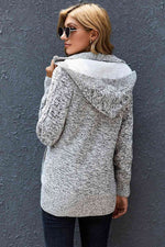 Cable-Knit Fleece Lining Button-Up Hooded Cardigan - Ladyez