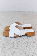 Weeboo Step Into Summer Criss Cross Wooden Clog Mule in White - Ladyez