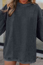 Ribbed Round Neck Drop Shoulder Sweatshirt - Ladyez