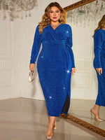 Plus Size Surplice Neck Slit Dress - Ladyez