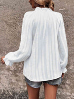 Notched Neck Flounce Sleeve Shirt - Ladyez