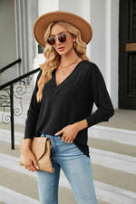 V-Neck Long Sleeve T-Shirt - Ladyez