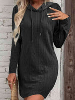 Drawstring Hooded Sweater Dress - Ladyez