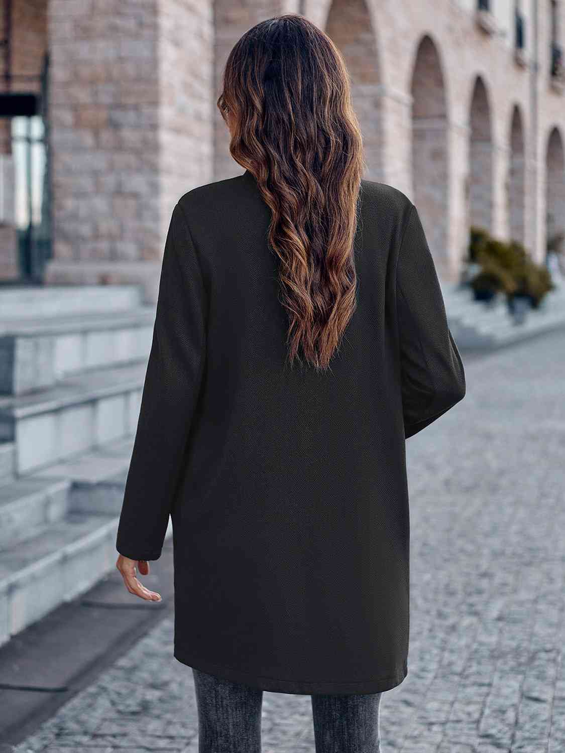 Open Front Long Sleeve Blazer - Ladyez