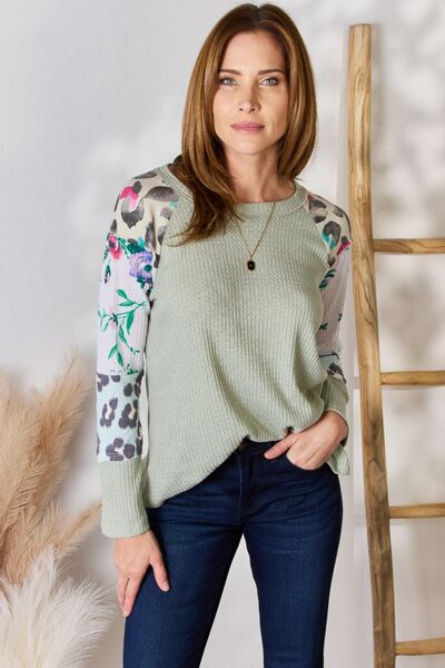 Hailey & Co Full Size Printed Round Neck Blouse - Ladyez
