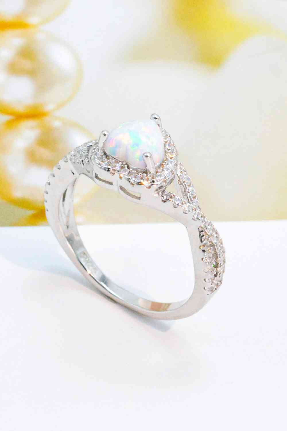 925 Sterling Silver Heart Opal Crisscross Ring - Ladyez