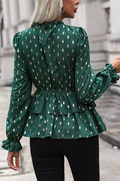 Smocked Flounce Sleeve Layered Blouse - Ladyez