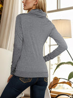 Buttoned Mock Neck Long Sleeve Blouse - Ladyez